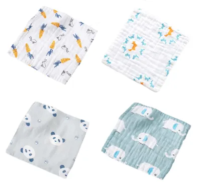 Qoou Baby 4 Pcs Cotton Towel Gauze Muslin Face Towel Wash Cloth Handkerchiefs Infant Baby Feeding Saliva Towels Baby Face Towel