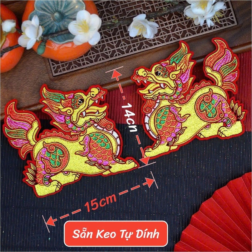 Miếng Dán Hình Linh Vật Nhung Đỏ  Trang trí Tết Trái Cây Có Keo Dán Sẵn Mặt Sau