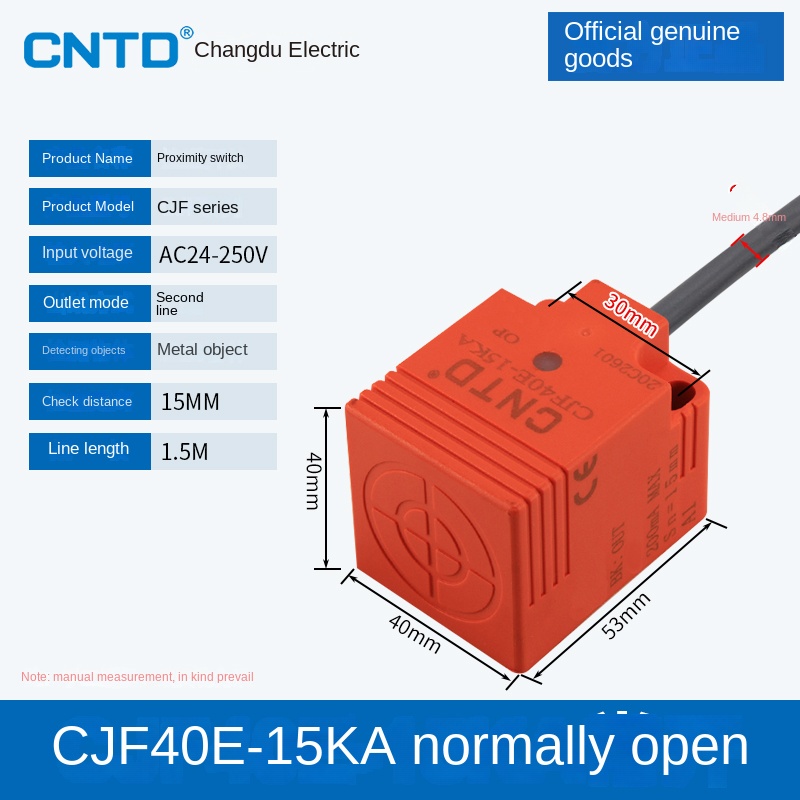 Cảm Biến Tiệm Cận CJF40E-15KA CNTD | Tùy Chọn CJF17E-05NA/NB/PA/PB/LA - PNP, 3 Dây DC, Phát Hiện Kim Loại 5-15mm, Bảo Vệ Sóng Xung
