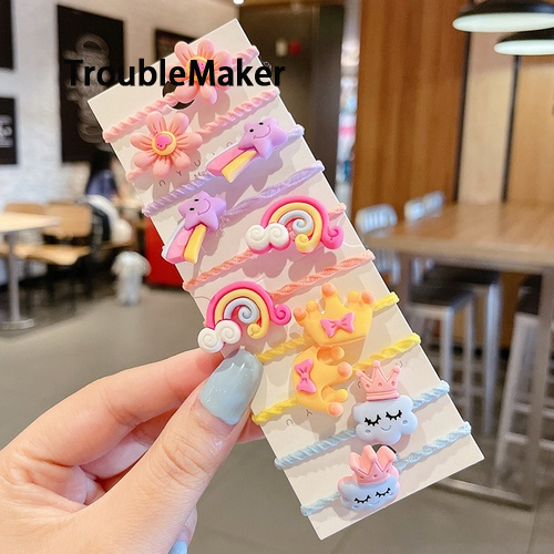 TroubleMaker Cute Korean-style cartoon hair tie set 10 for a girl ราคา 13 บาท*ส่งฟรี