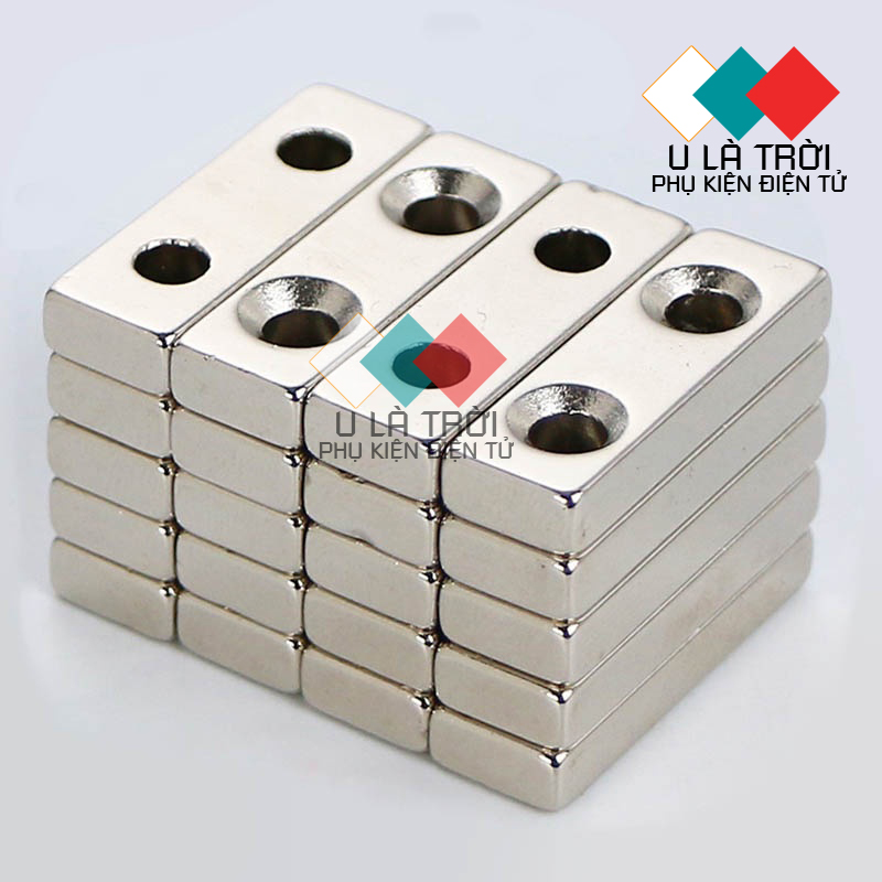 Nam châm chữ nhật 30x10x5mm 2 lỗ vát