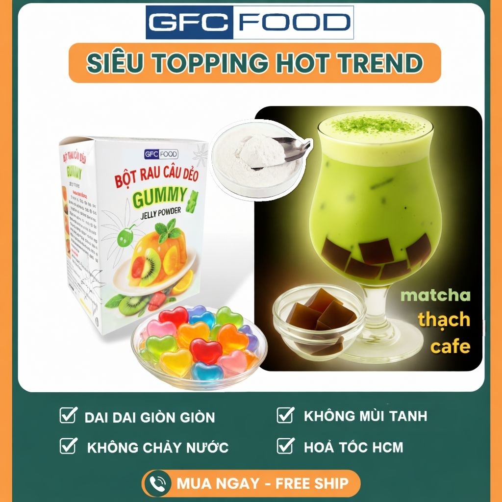 Bột rau câu dẻo Gummy - làm thạch trà sữa, rau câu dừa, phù hợp F&B, topping trà sữa Hộp 12 gói 10g