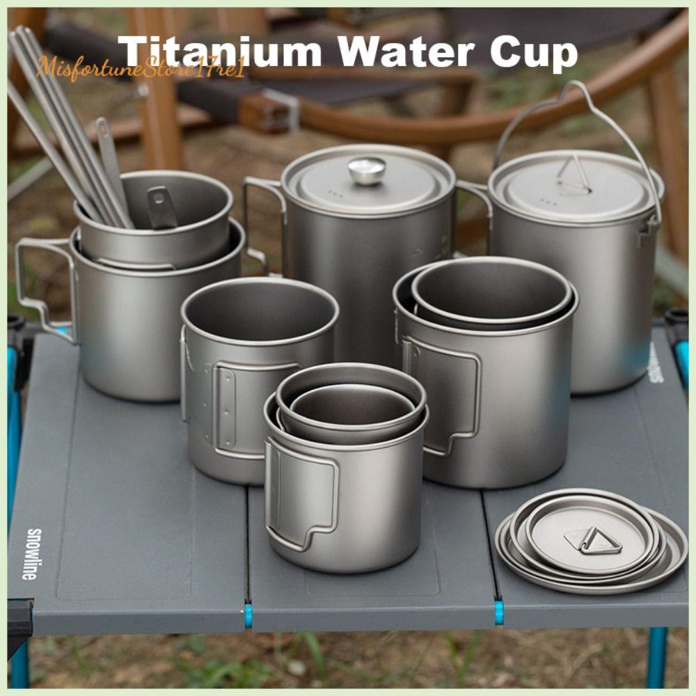 MISFORTUNESTORE17RE1 300ML/450ML/750ML Cốc nước ngoài trời Chống gỉ sét Titanium Cốc dã ngoại cắm trại Di động Có tay cầm có thể gập lại Cốc bia Du lịch