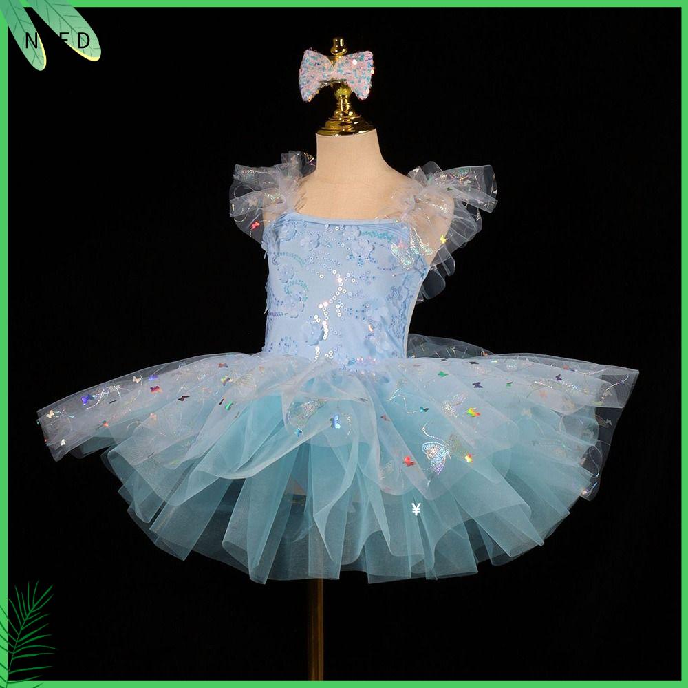 NIEDU Đầm sequin Váy ballet cho trẻ em Hoa Hiện đại Quần áo biểu diễn Thời trang Váy tiệc Váy công chúa Bé gái