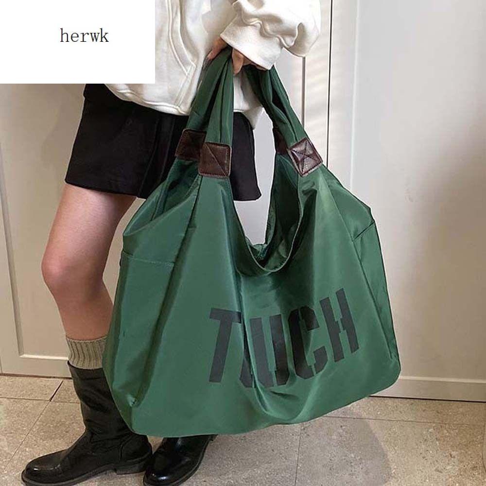 HERWK Đa chức năng Túi Tote Vải Oxford Kích Thước Lớn Polyester Di động Túi đựng đồ cho mẹ dung tích lớn Thời trang Chống bắn nước Túi đeo vai màu trơn Ngoài trời