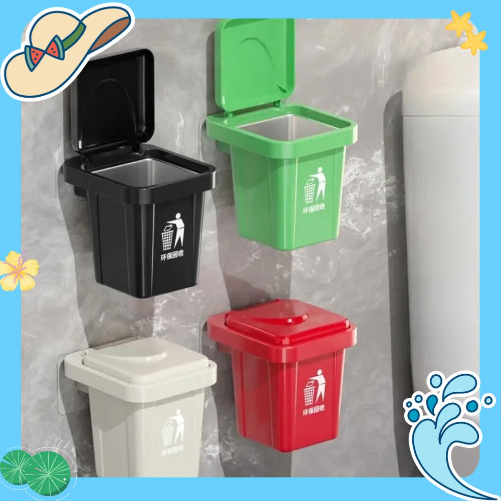 JANNERSATI Có Nắp Thùng rác treo tường Thép không gỉ Hình hộp Thùng rác gắn tường Trang trí phòng tắm Thùng rác