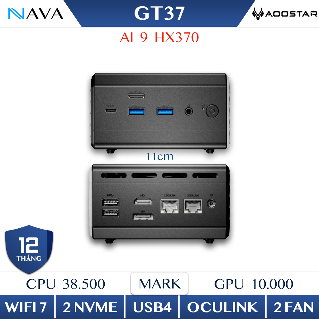 Mini PC AOOSTAR GT37 Ryzen AI 9 HX370 890M Hỗ trợ eGPU Mạnh mẽ Êm ái Thiết kế độc đáo GT 37