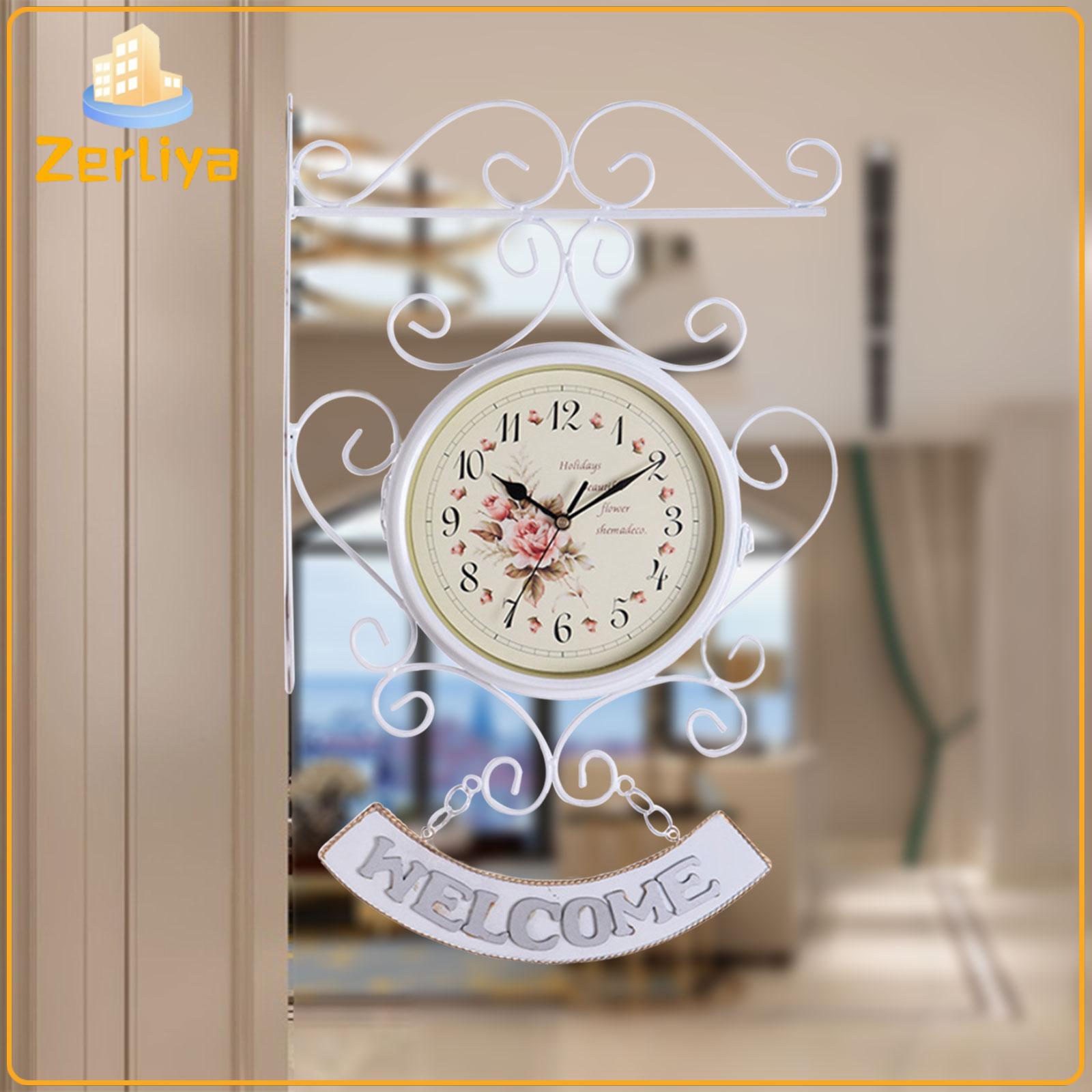 petsola Double Sided Wall Clock Silent Double Faced Iron Metal Decorative Art Clock for Home Study Wall Decoration ราคา 1,270 บาท*ส่งฟรี