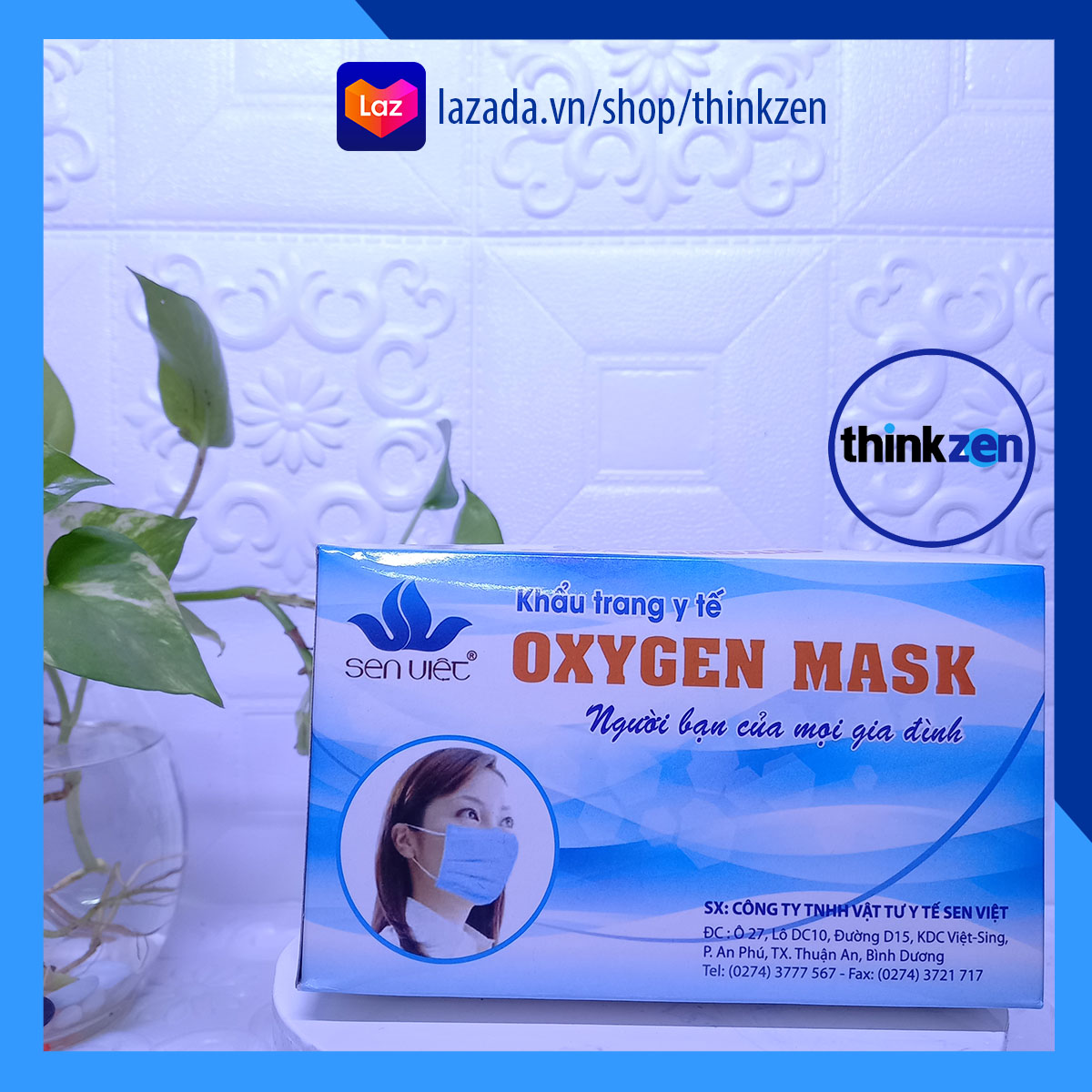 Hộp 50 cái, Khẩu trang y tế 4 lớp Sen Việt Oxygen Mask