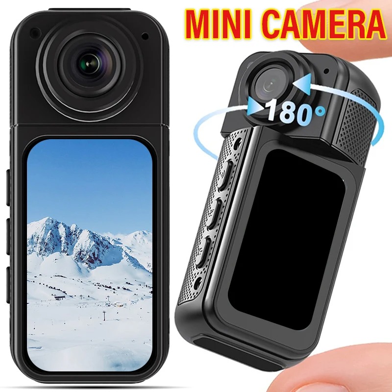 2.7K Thumb Action Camera Outdoor Photography Selfie Recorder Mini 180° Rotating Cycling Sports Cameras with 32G Memory Card