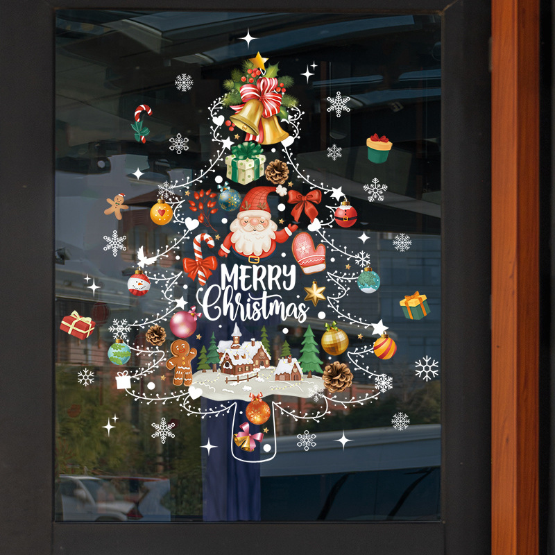 Decal noel – hít tĩnh điện dán kính cây thông noel trang trí và ngôi nhà tuyết in sắc nét