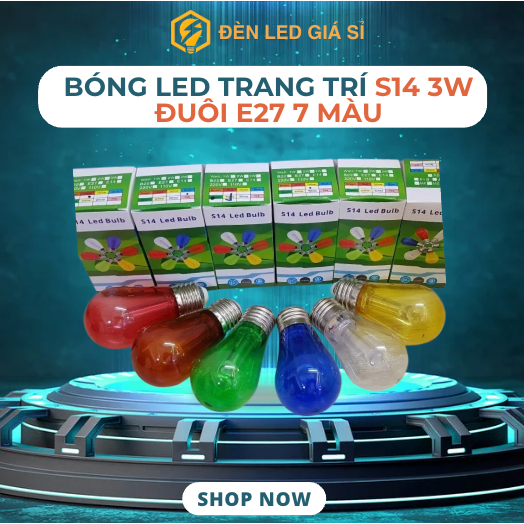 Bóng đèn trang trí nhiều màu 3W LED S14 chui E27, vàng xanh lá xanh dương đỏ trắng nâu