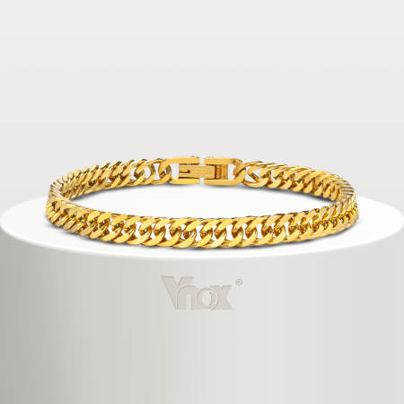 Vnox Gold Plated Stainless Steel Chain Bracelet, Unisex Wristband