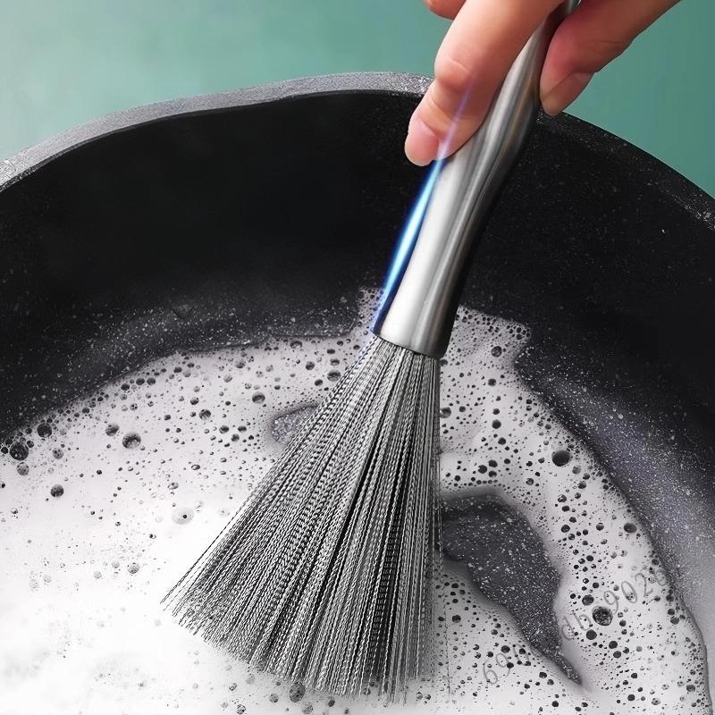 Bàn Chải Dây Inox 304 - Dụng Cụ Lau Nồi Bát Tay Cầm Dài