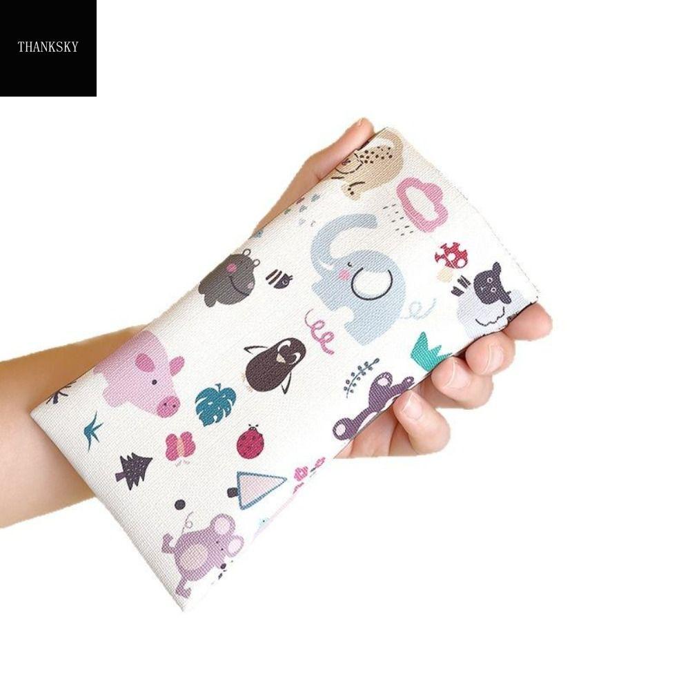 THANKSKY Túi đựng kính râm Túi đựng kính bằng da PU In Hoạt hình Túi Kính râm Đơn giản Tự đóng Túi đựng kính Nữ