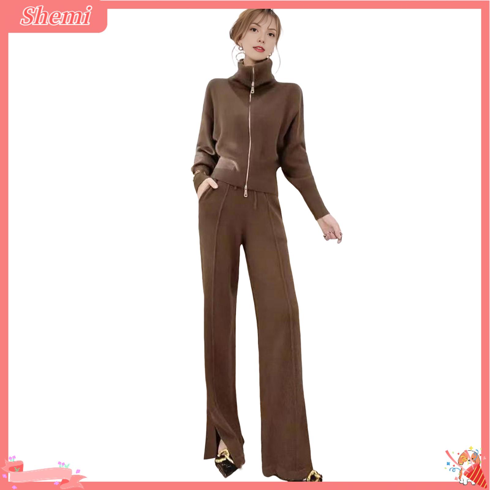 Shemi vừa rộng Bộ hai mảnh nữ thiết lập xuân thu mùa đông hai mảnh trang phục 2 mảnh trang phục của phụ nữ thiết lập Tay áo dài hàng đầu và quần ống rộng hoàn hảo cho mặc giản dị và lounging vận chuyển nhanh đến Châu Á