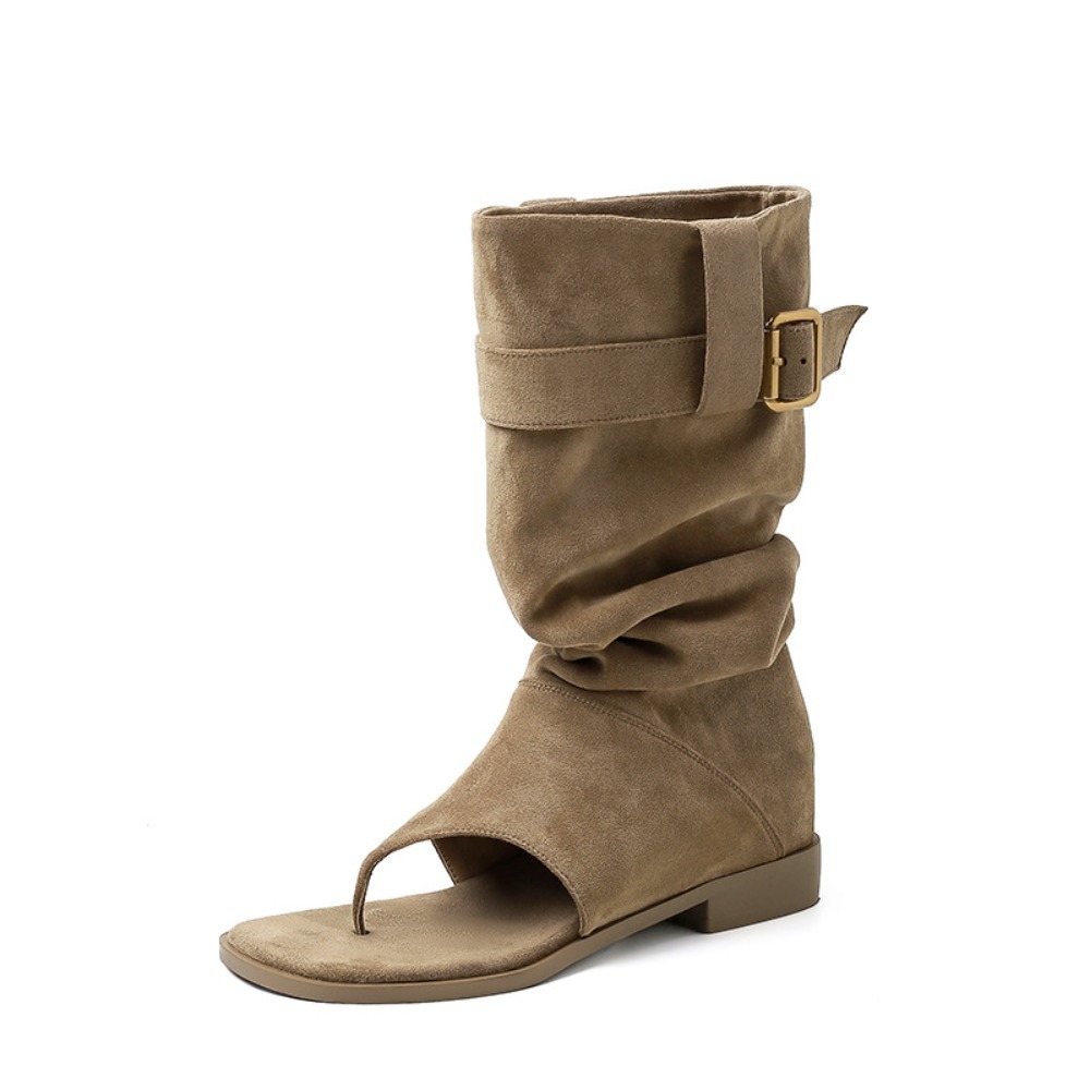 CROSSTIME Nhà thiết kế Giày sandal nữ Thời trang Y2K Gothic Giày cao đến đầu gối Thường ngày Da lộn Giày boot hở mũi Giày dép - 2
