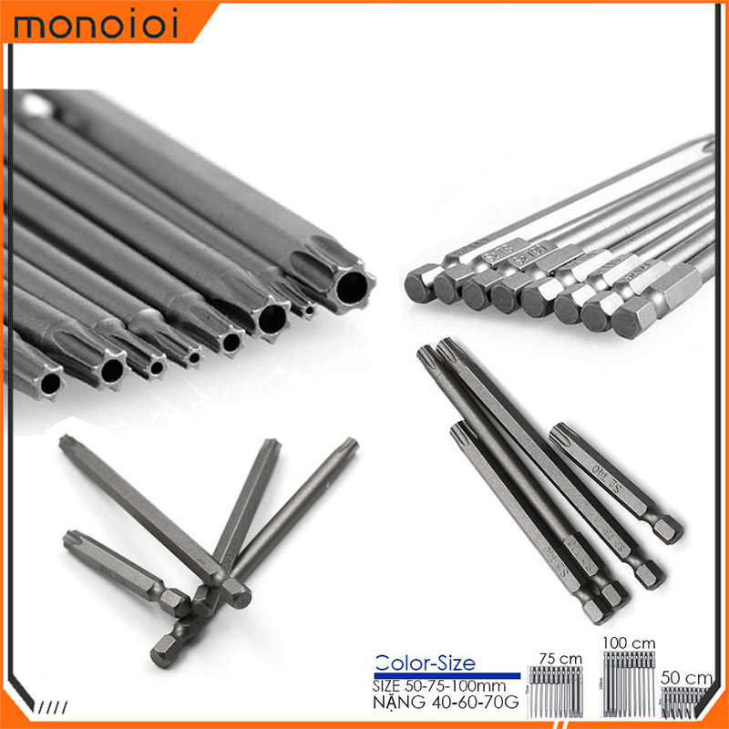 【Hàng Có Sẵn】Monqiqi Bộ mũi vít hoa thị có lỗ chân lục giác thép S2,T5 đến T40 dài 50-75-100mm sử dụng cho tay cầm và máy vặn ốc.