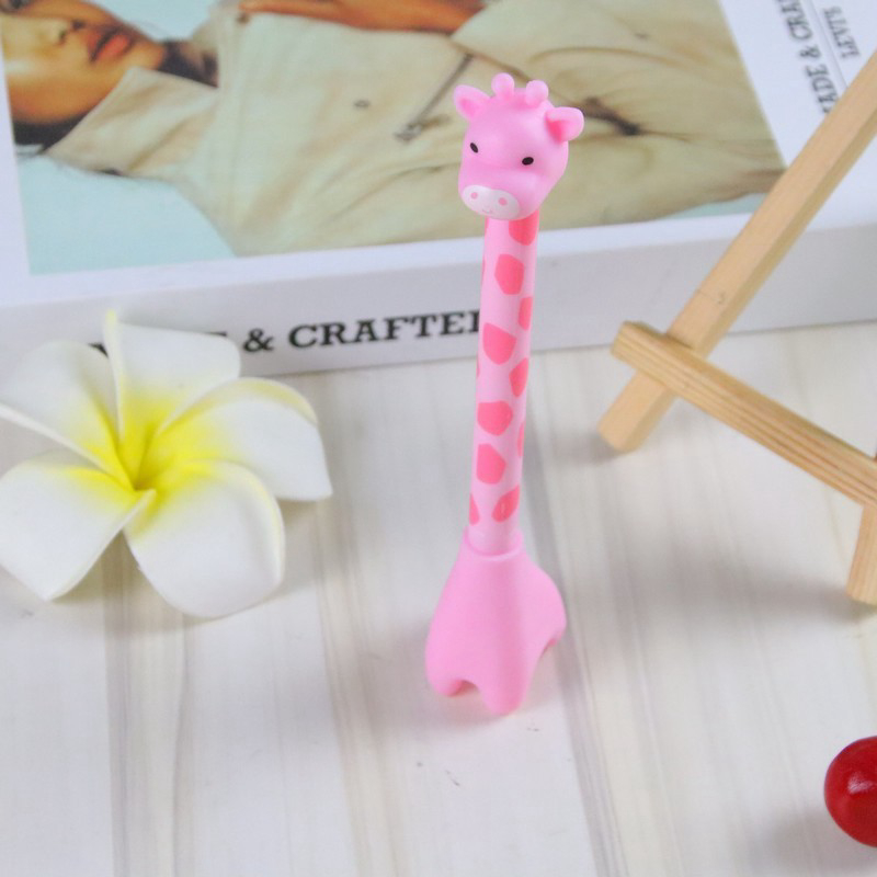 Pena Tinta Hitam Karakter Hewan Lucu Model Animal Pen Gel Jerapah Girrafe Ballpen Pena Pulpen Ujung Lancip Karakter BRG