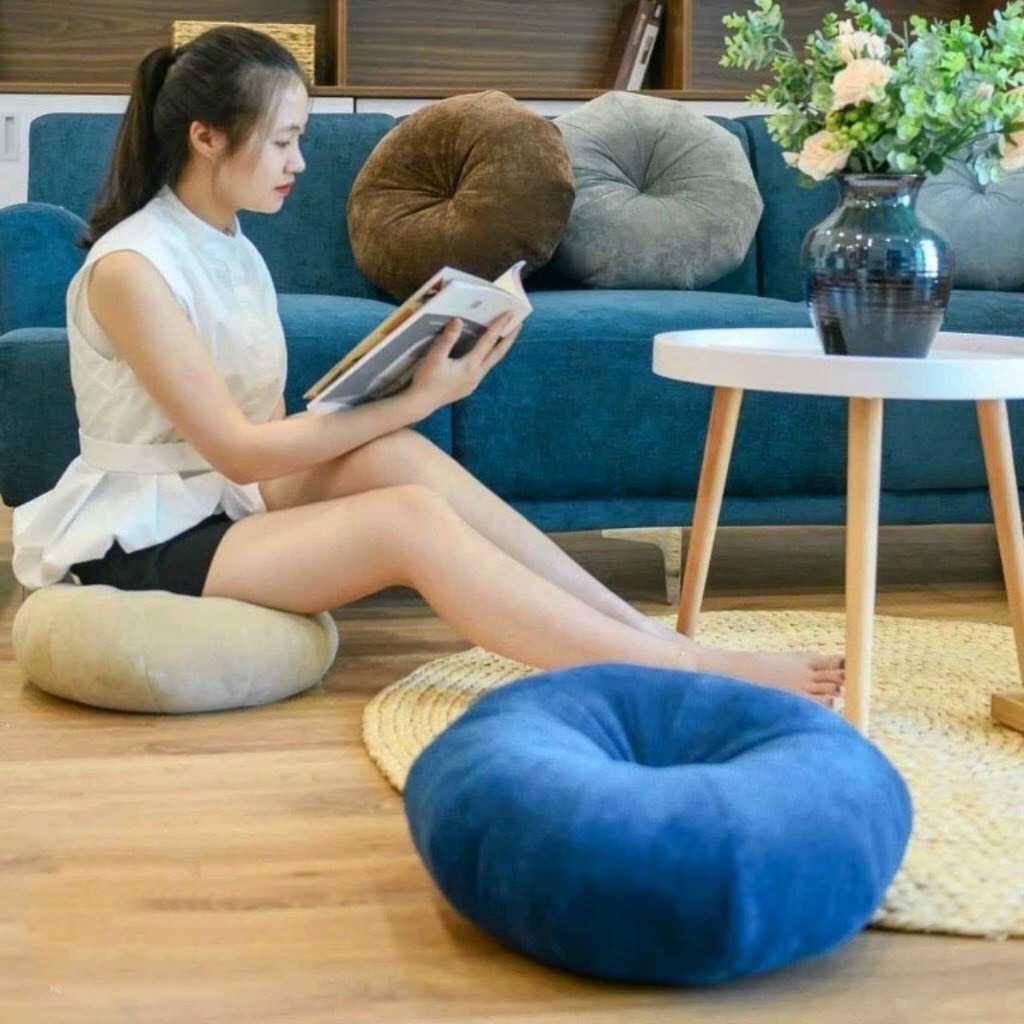 Đệm ngồi bệt tròn hình bí ngô chất nỉ nhung, nệm ngồi bệt decor trang trí 45cm dày 25cm