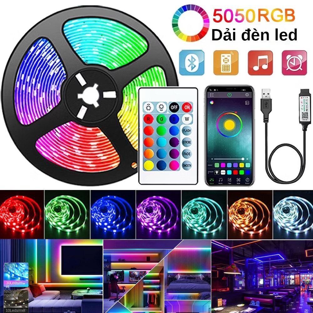 Đèn dây led RGB 16 triệu màu điều khiển bằng điện thoại, điều khiển 22 phím | Cảm biến theo nhạc, trang trí decor phòng