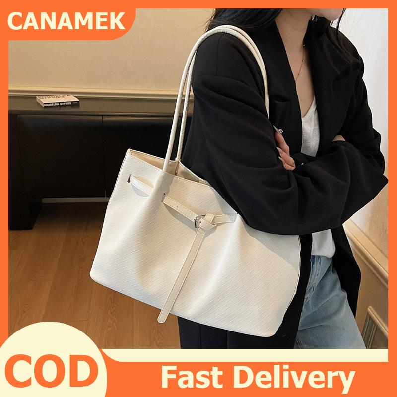 CANAMEK Thời trang công suất lớn Tote Túi của phụ nữ túi xách xách tay du lịch đi lại Vai Túi mềm PU da màu tinh khiết nách túi