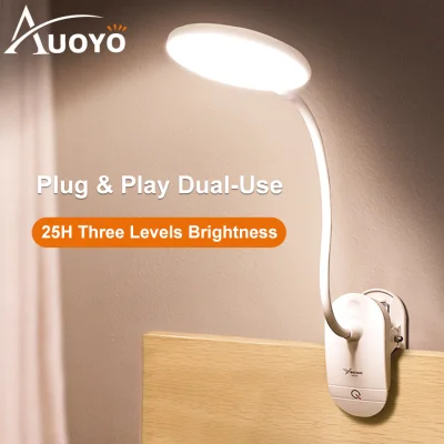 Auoyo 18LED Table Lamp Clip Light Desk Lamp Night Reading 3 Modes Touch On/off Switch Light 4000K Cool Light Eye Protection Dimmer Rechargeable Free 1 Month Warranty