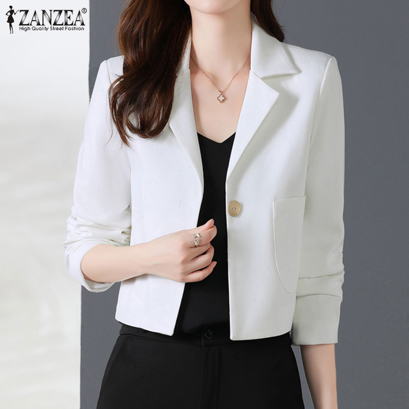ZANZEA Korean Style Spring Fashion Plain Suit Coats For Women Long Sleeve