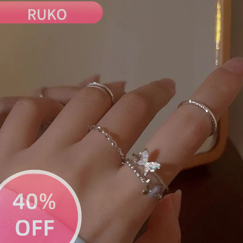 RuKo 4pcs bướm Twist Nhẫn Set cho phụ nữ cô gái có thể điều chỉnh Minimalism thanh lịch Nhẫn Set đồ trang sức thời trang hợp thời trang Quà Tặng