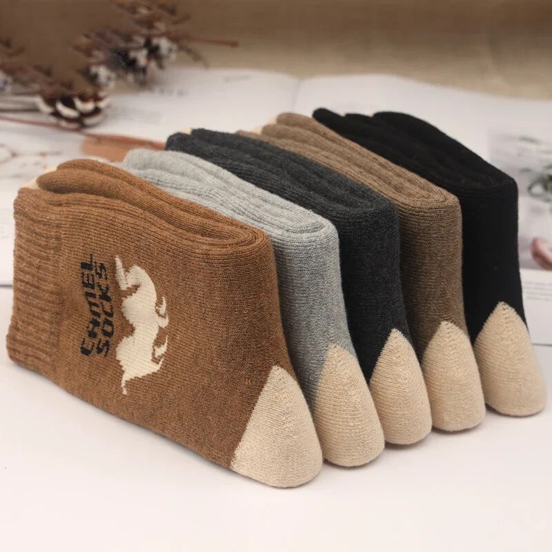 5 Pairs Wear Man Wool Socks Vintage Thick Knit Winter Warm Socks For Women Men's Camel Socks Gifts Outdoor Recreation Socks