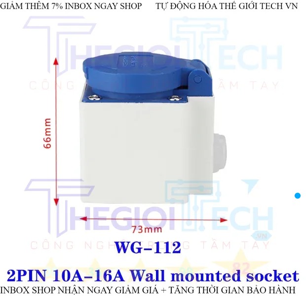 Phích cắm + ổ cắm 2P 16a kết nối kiểu công nghiệp hai lỗ 2 chấu + PE chống nước và chống bụi treo tường ổ cắm 220V 1 PHA - WG-112