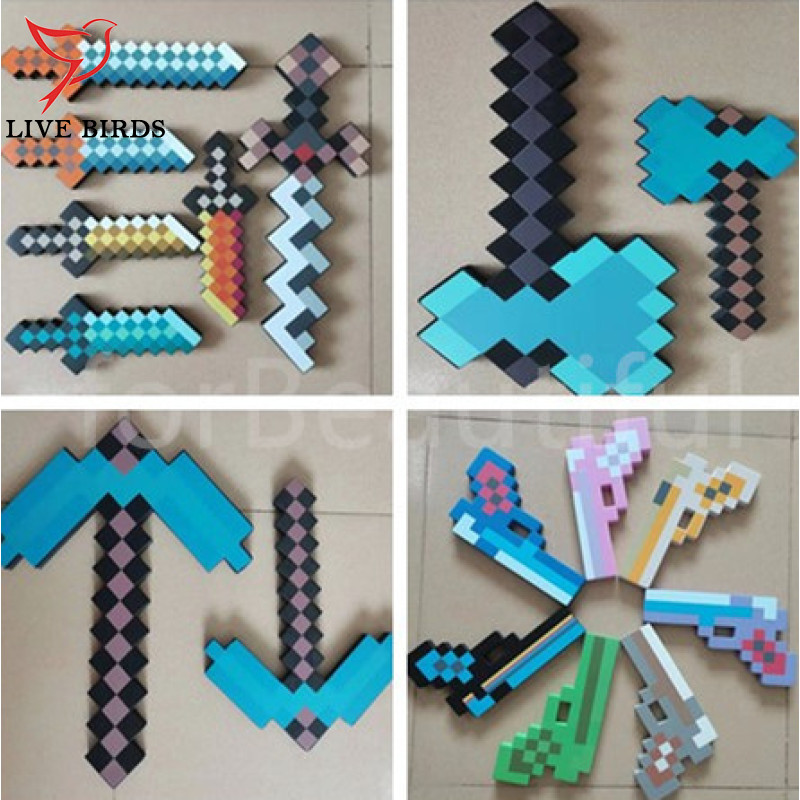 EVA Foam Diamond Pickaxe Gun Ax Hamaxe Swords Game Model Toy Kids Gift Action Figure Toys Cosplay Brinquedos ราคา 41 บาท*ส่งฟรี