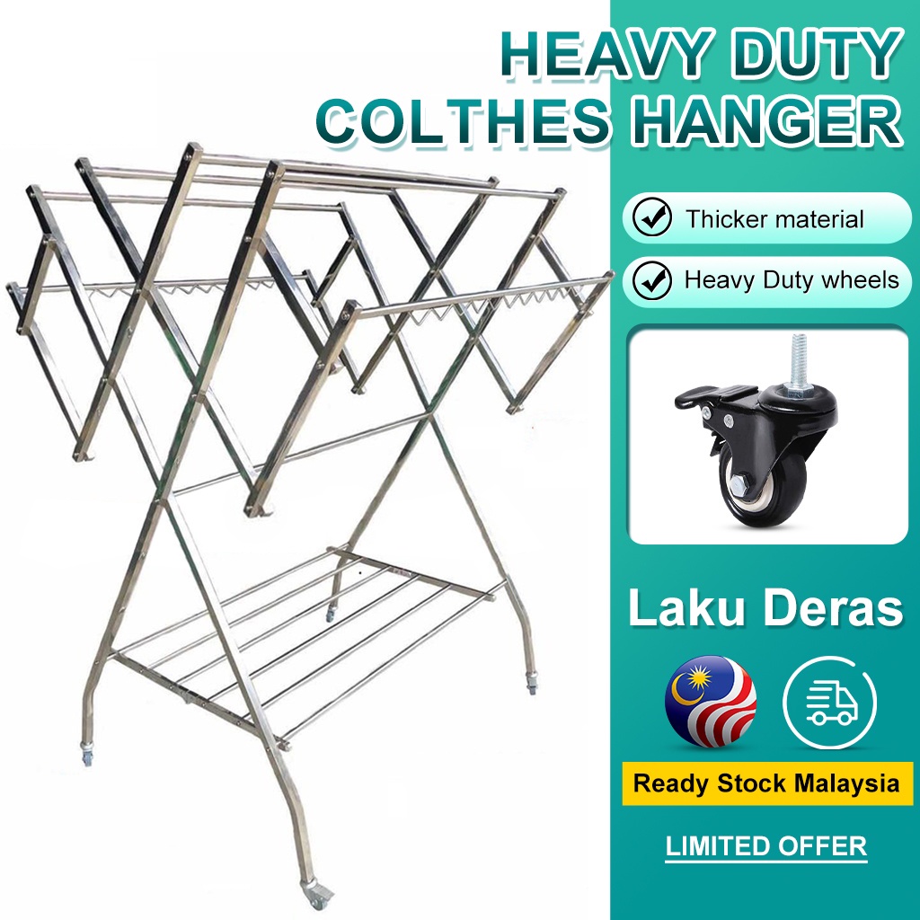 HOMEST【9112】Foldable Mobility Stainless Steel Clothes Hanger / Clothing  Drying Rack / Rak Penyidai Baju不锈钢晒衣架