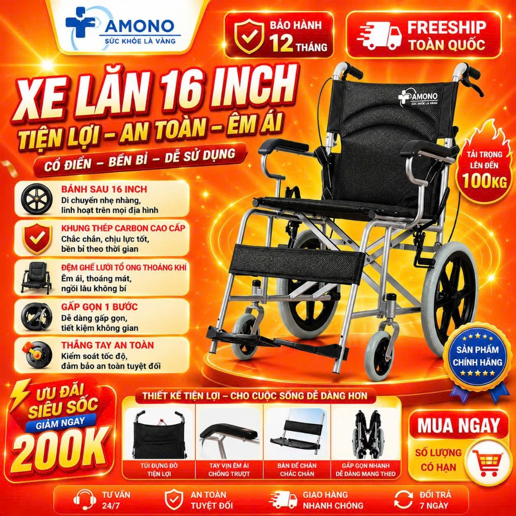 FreeShip ```Xe lăn đa năng cho người già - Nhiều mẫu mã lựa chọn, chính hãng YUBANG, tiện lợi và an toàn``` Tiện lợi