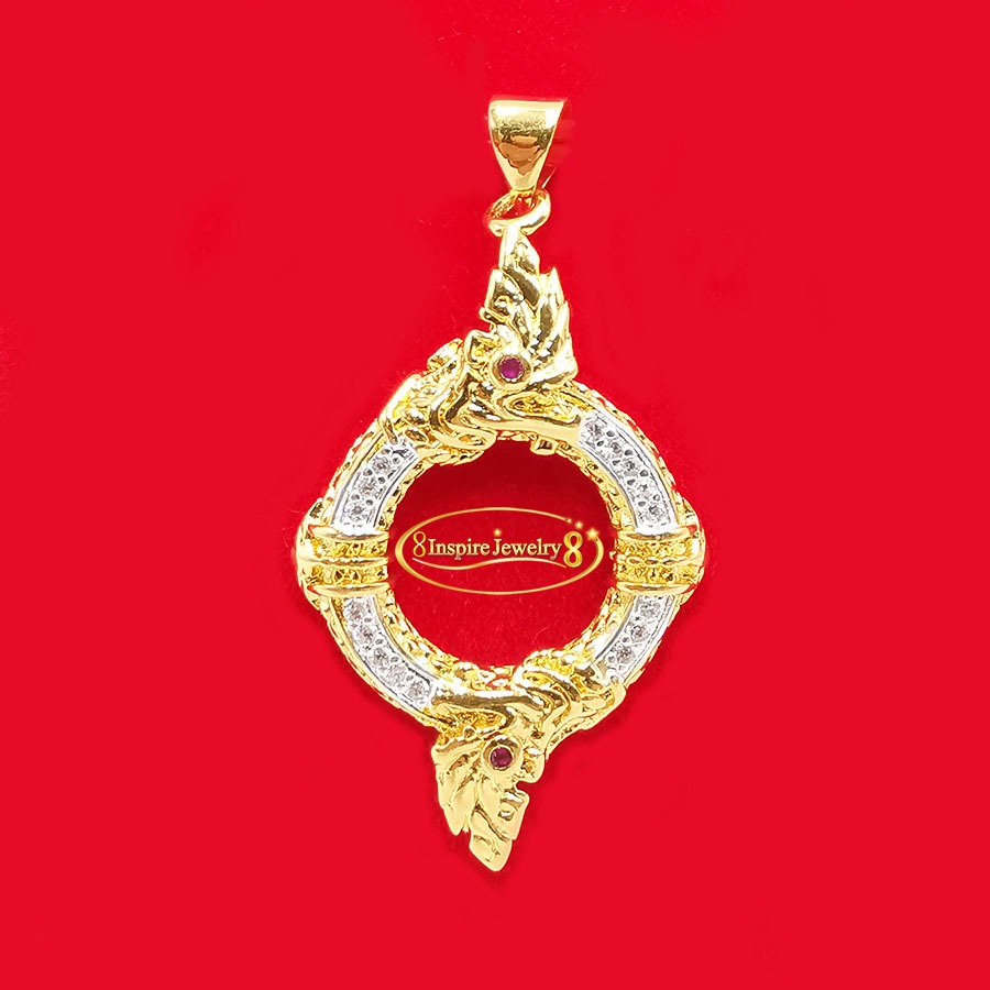 Inspire Jewelry (NN) ,จี้บ่วงนาคบาศ บ่วงบาศนาคราช พญานาค บ่วงงูกินหาง งานจิวเวลลี่ หุ้มทอง 24K ตาทับทิม พร้อมกล่องทอง *** ร้านดั้งเดิมเปิดใหม่ รับประกันคุณภาพ***