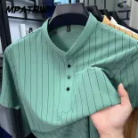 MPATHW  Áo polo nam thời trang mùa hè, áo tay ngắn kẻ sọc phong cách休閒