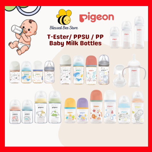 100% Original Pigeon T-Ester Glass PPSU PP SofTouch Wide Neck Baby Feeding Bottle 160ml 240ml 300ml (Botol Susu Bayi)