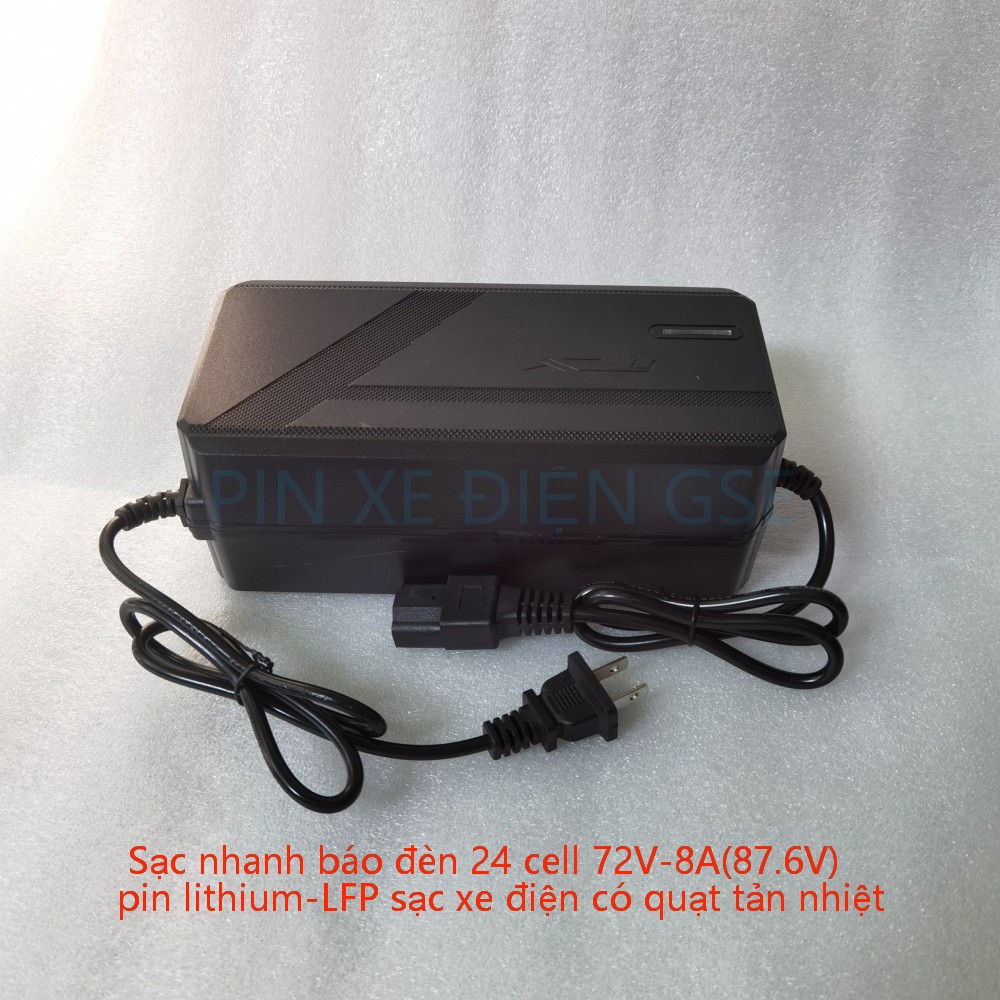 Sạc nhanh báo đèn 24 cell 72V-8A(87.6V) pin lithium-LFP sạc xe điện có quạt tản nhiệt
