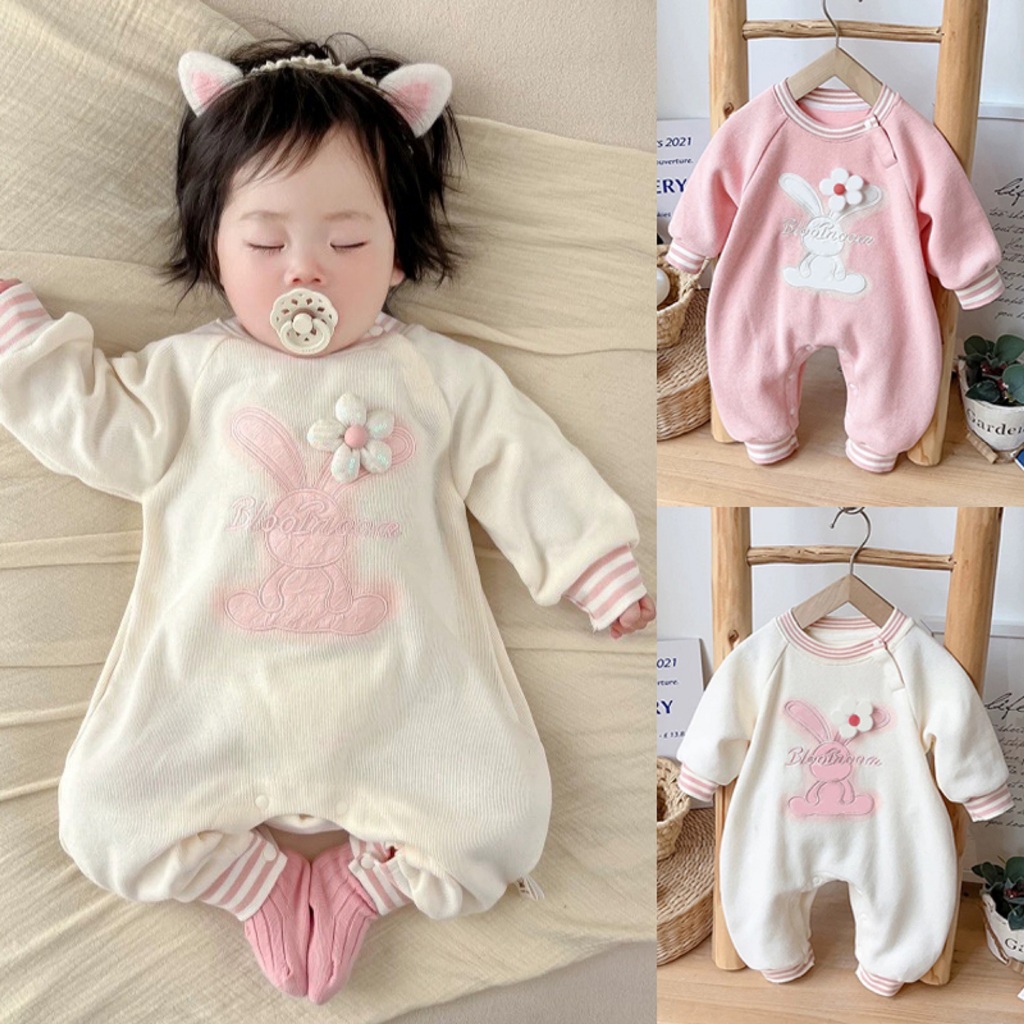 Bodysuit dài tay cho bé gái vải cotton da cá dày dặn Đồ liền thân Áo liền quần trẻ sơ sinh SLT98