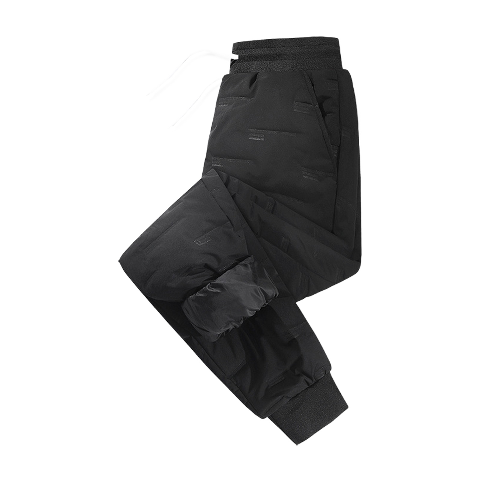 UHH Men Trousers Three-dimensional Pattern Pants Winter Men’s Thick Padded Pants Elastic Waist Drawstring Ankle-banded Warm Trousers for Sport Travel Work – Smooth Surface Solid Color Casual Outdoor