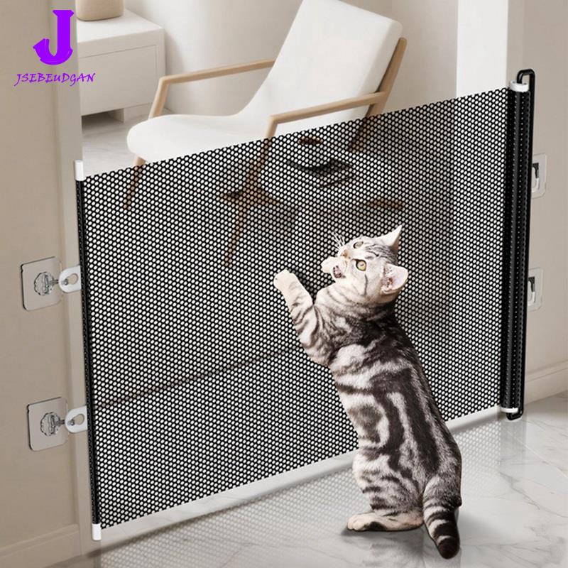 tobbehere-Retractable Pet Safety Gate Baby Barrier Kitten with Reinforced Strip Prevent Indoor Mesh Fence Stair Barrier for Dogs ราคา 251 บาท*ส่งฟรี