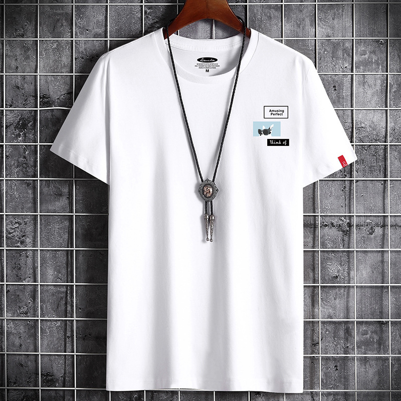 【S-6XL】 Men's Short-sleeved T-shirt Casual 100% Cotton T Shirt Round Neck Cotton Loose Plus Size Top
