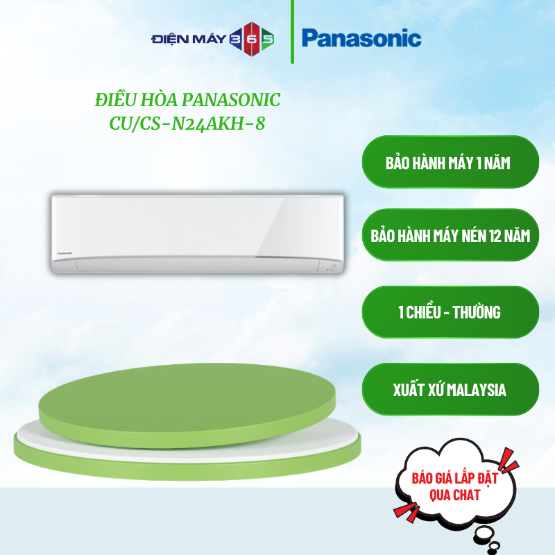 Điều Hòa 1 Chiều Panasonic CU/CS-N24AKH-8 – Hiệu Suất Làm Lạnh Cao - Hút Ẩm Tốt - Chính Hãng