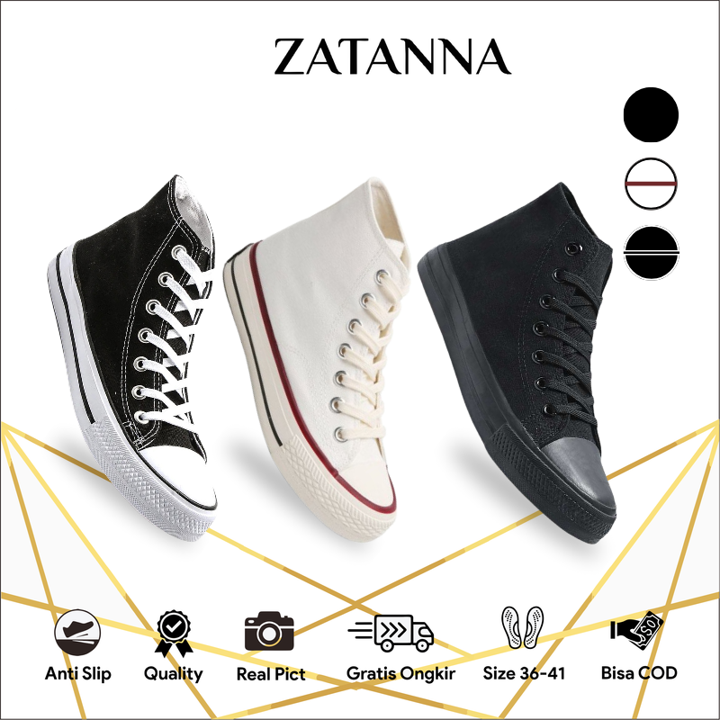 Zatanna Sepatu Casual Wanita Korea Model High Canvas Premium Quality Sintetis Ukuran 37 Sampai 41 Free Kotak 1344 Harga  49,000 rupiah*Gratis Ongkir