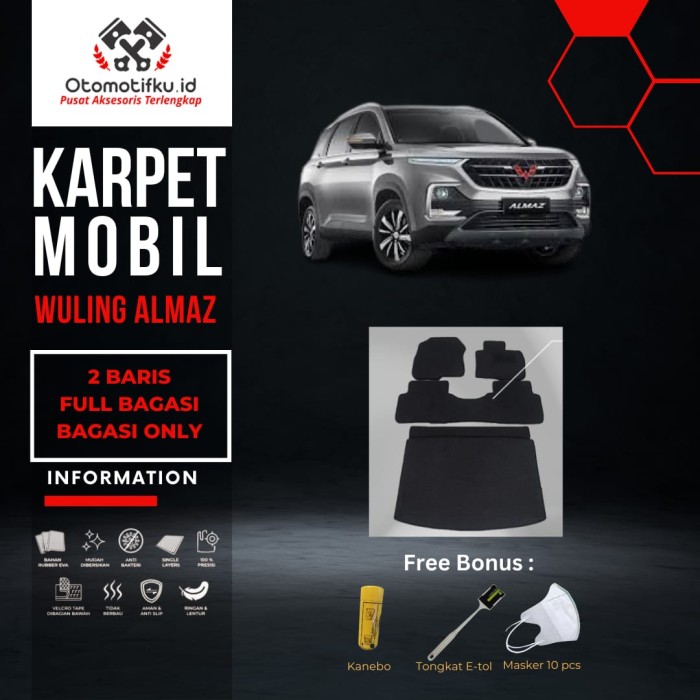 [ OTOMOTIFKU ] Karpet Mobil Wuling Almaz Sandaran Bahan Single Layer Ruber EvaPremium - Hitam-Merah Harga 1,375,000 rupiah*Gratis Ongkir