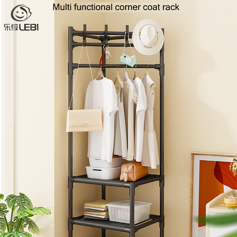 Multi-function corner coat rack, corner clothes hanger, floor shoe hat rack