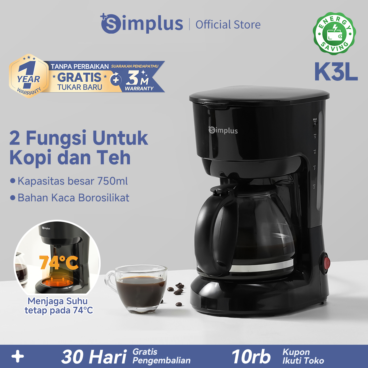 Simplus Coffee Maker 750ml Automatic Espresso Americano Coffee Maker Upgraded