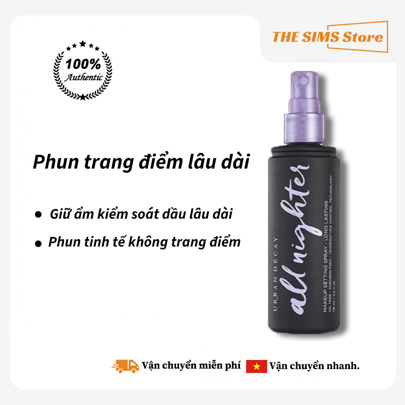 Xịt cố định trang điểm Urban Decay All Nighter 118ml, giữ trang điểm lâu trôi suốt ngày, kiểm soát dầu, chống nước, không gây bết dính