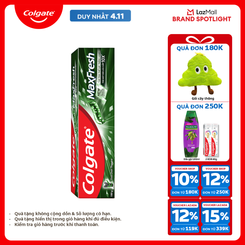 [Chỉ 4.11_X2 Voucher giảm đến 27%] Kem đánh răng Colgate Maxfresh hương bạc hà the mát 180g/tuýp