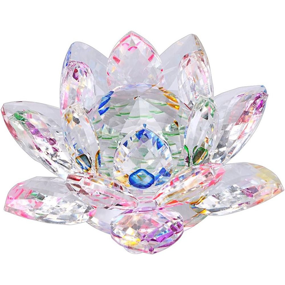 Hue Reflection Crystal Lotus Flower Anti-slip 3 Foots Sun Catcher Ornaments Sparkle Sturdy Crystal Flower Figurine Party